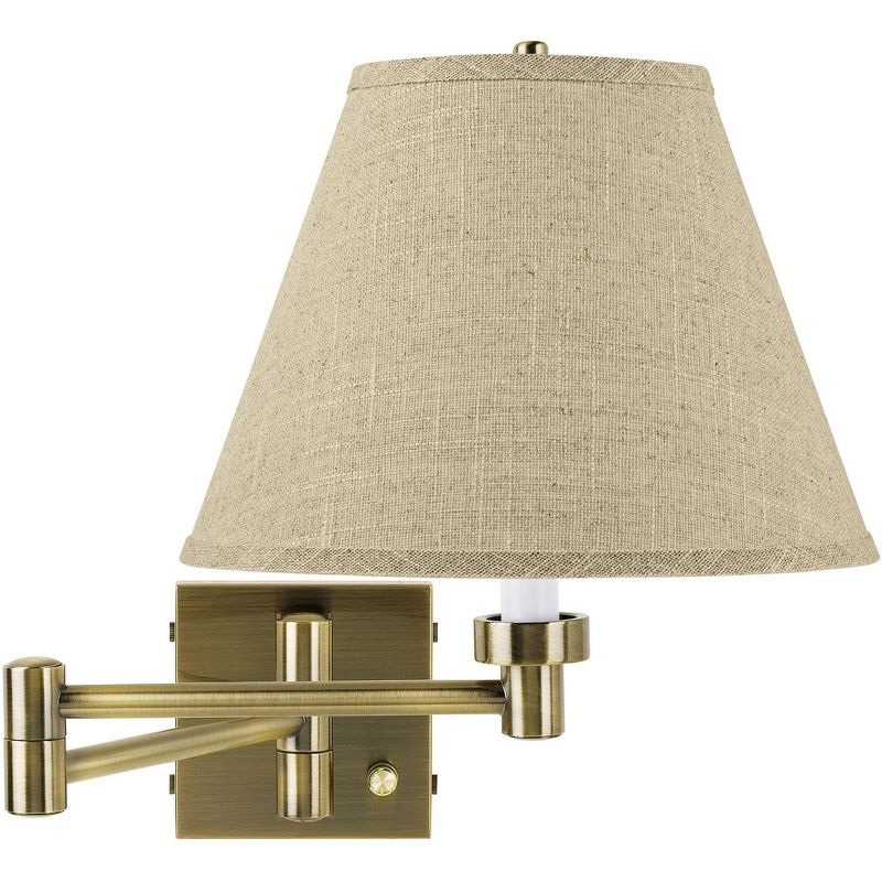 Barnes and Ivy Modern Swing Arm Wall Lamp Antique Brass Plug-In Light Fixture Fine Burlap Empire Shade for Bedroom Bedside Reading