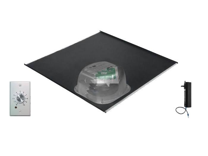 One Source/6 inch Integratable Amplified In Ceiling Speakers on a 2x2 Vinyl Tile (One Speaker Package with Volume Control)