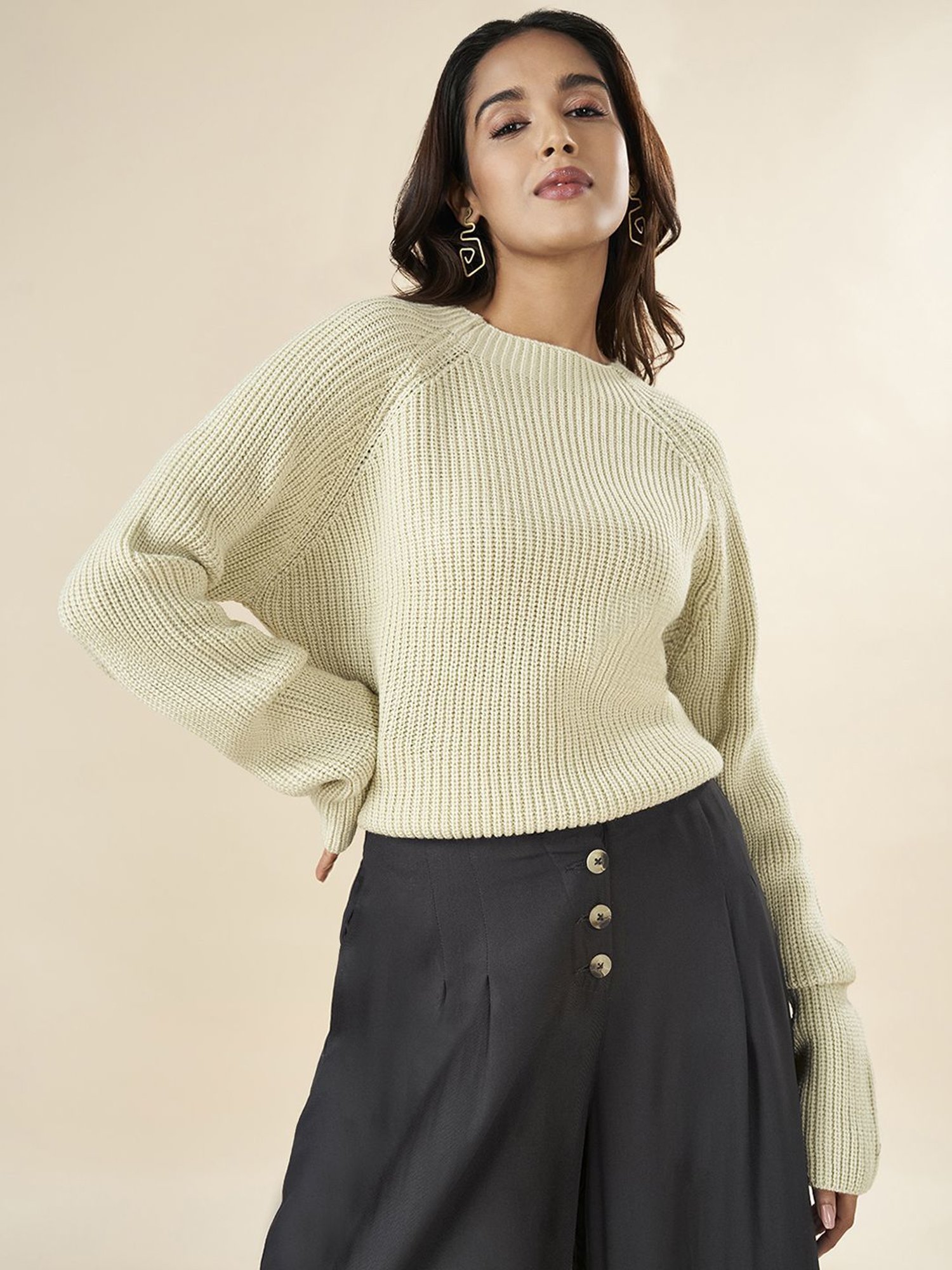 Akkriti by Pantaloons Beige Regular Fit Sweater