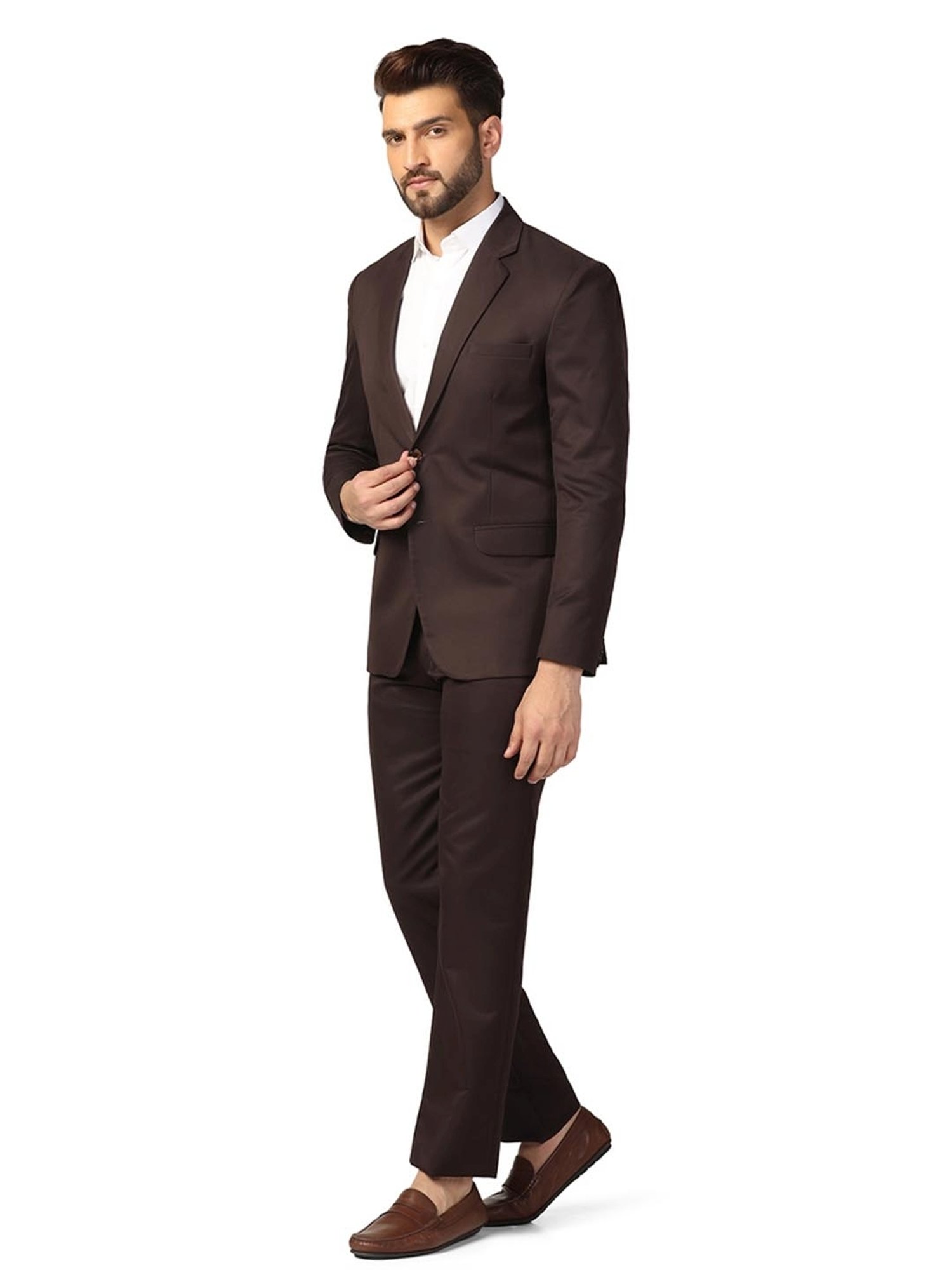 Raymond Brown  Slim Fit Printed Three Piece Suit