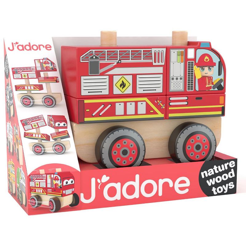 J'adore Fire Truck Wooden Stacking Toy