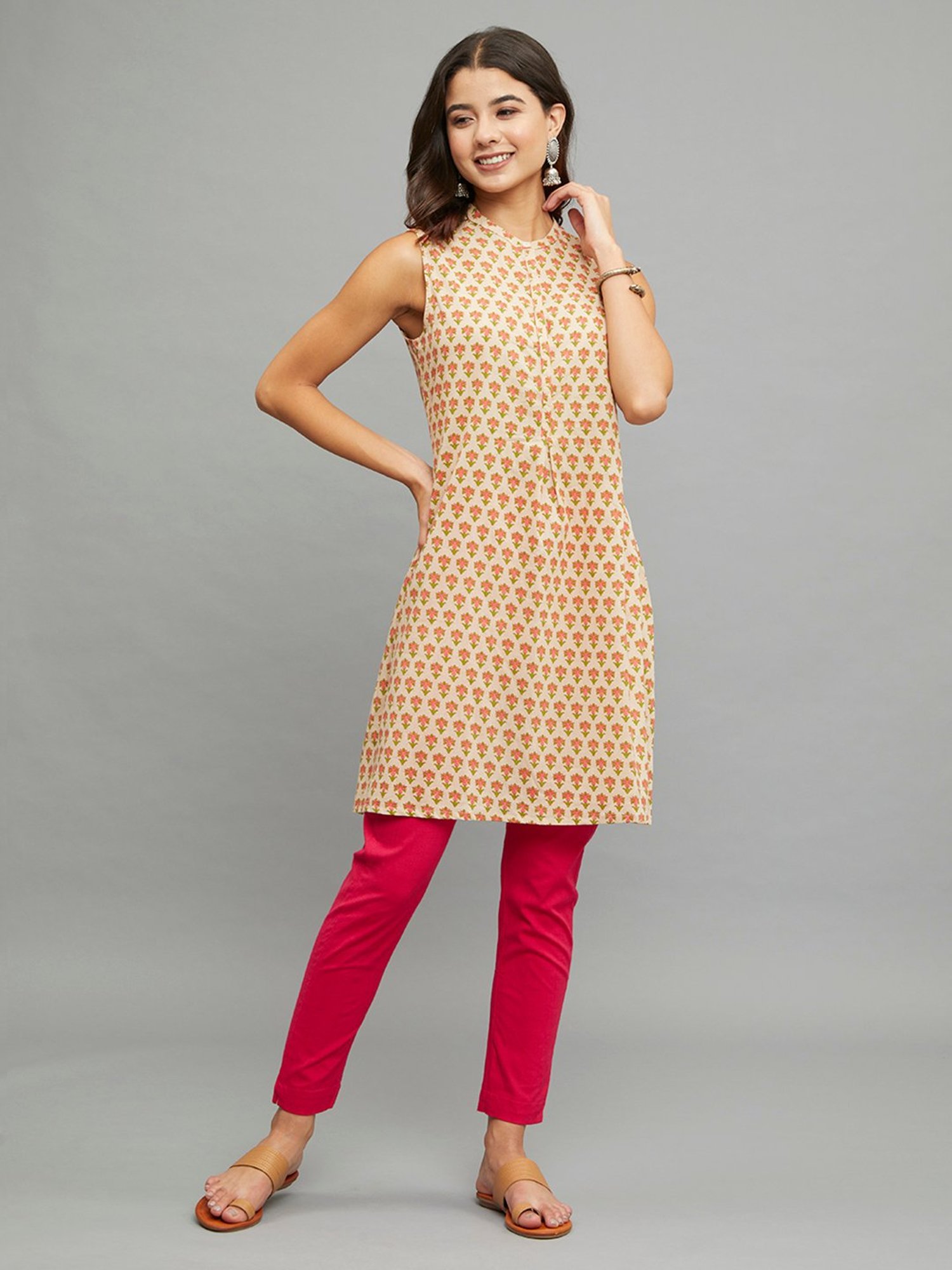 paislei Beige Printed Straight Kurta