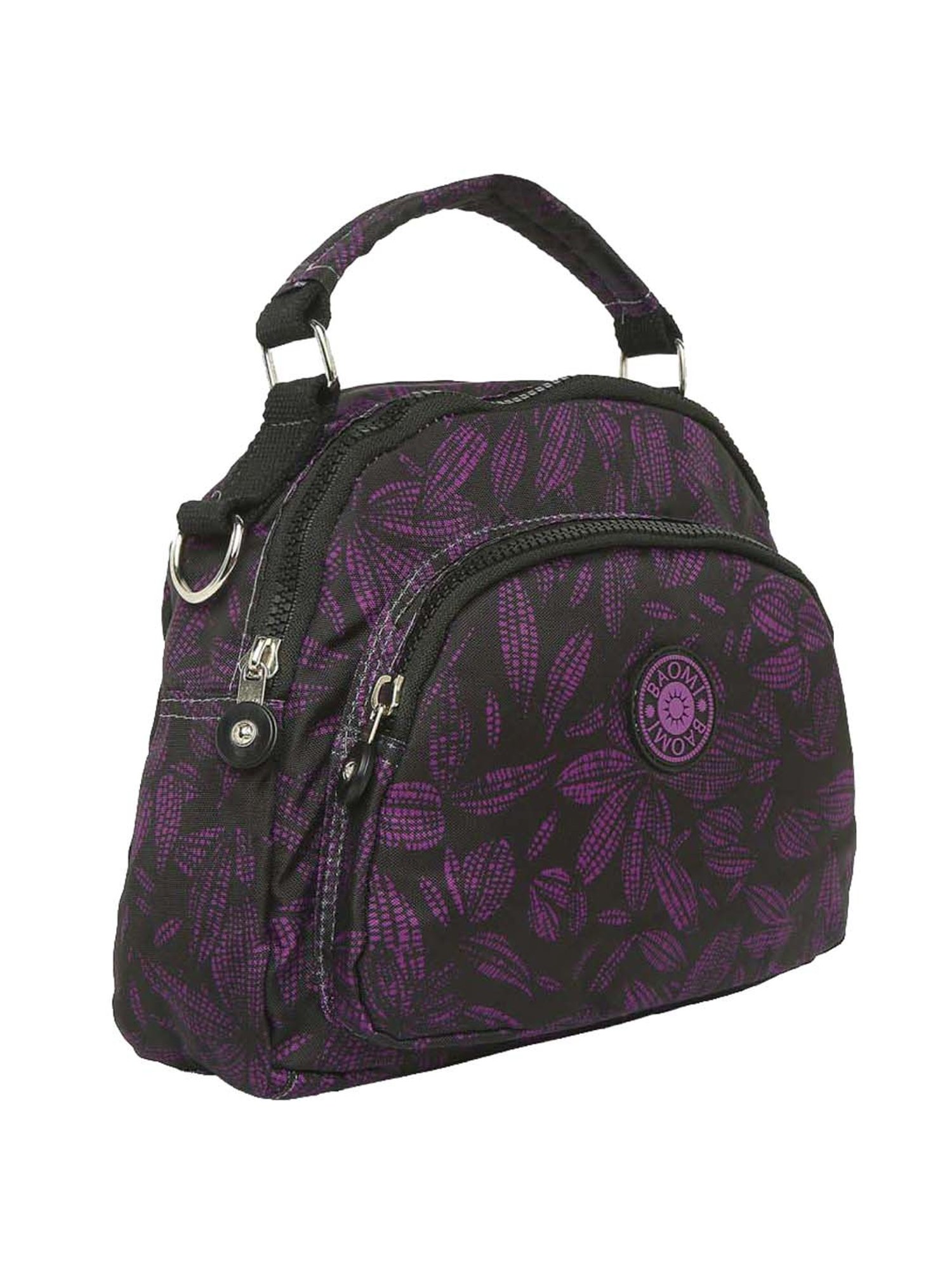 Baomi Black & Purple Printed Medium Cross Body Bag