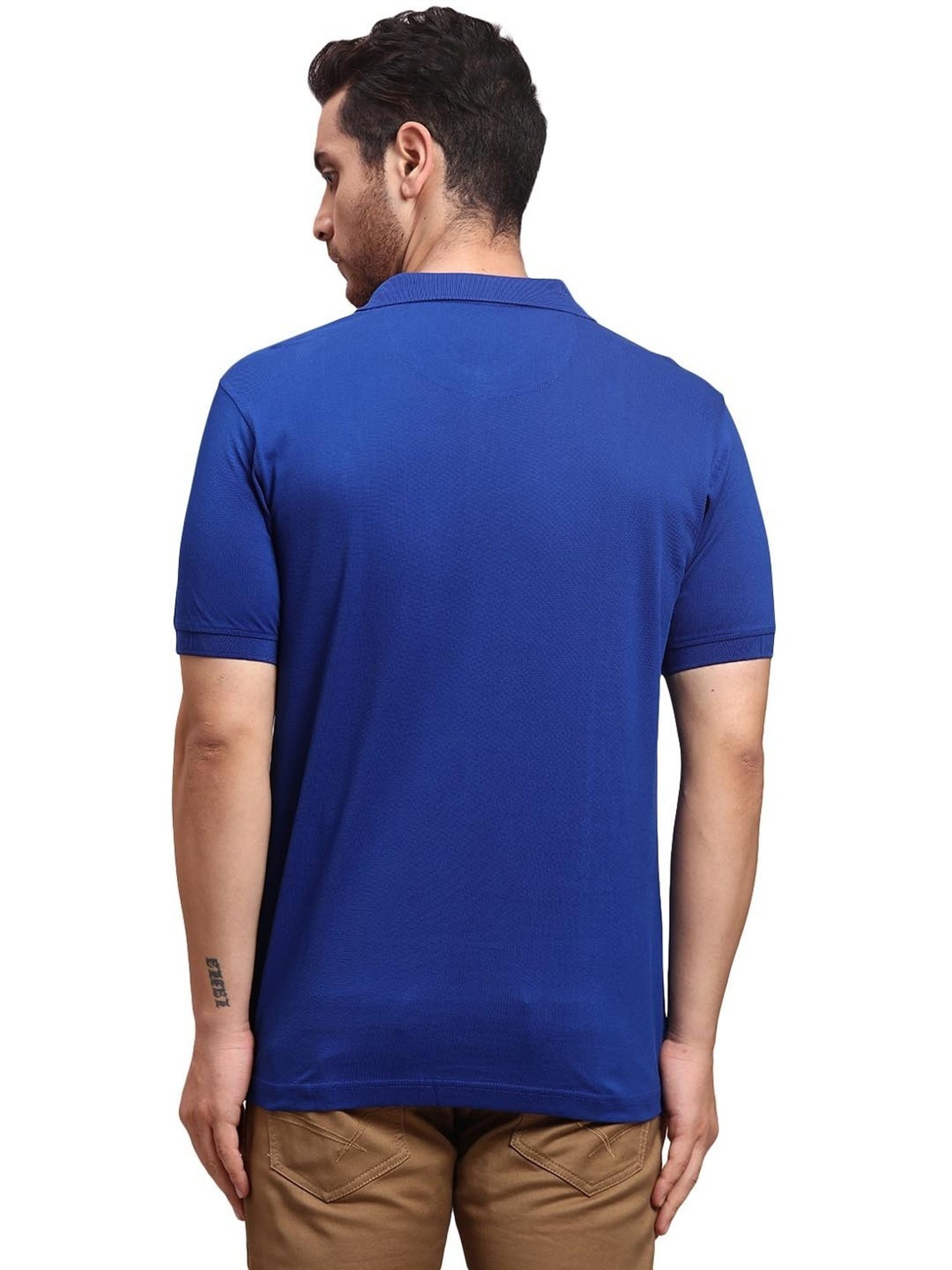 ColorPlus Blue Cotton Regular Fit Polo T-Shirt