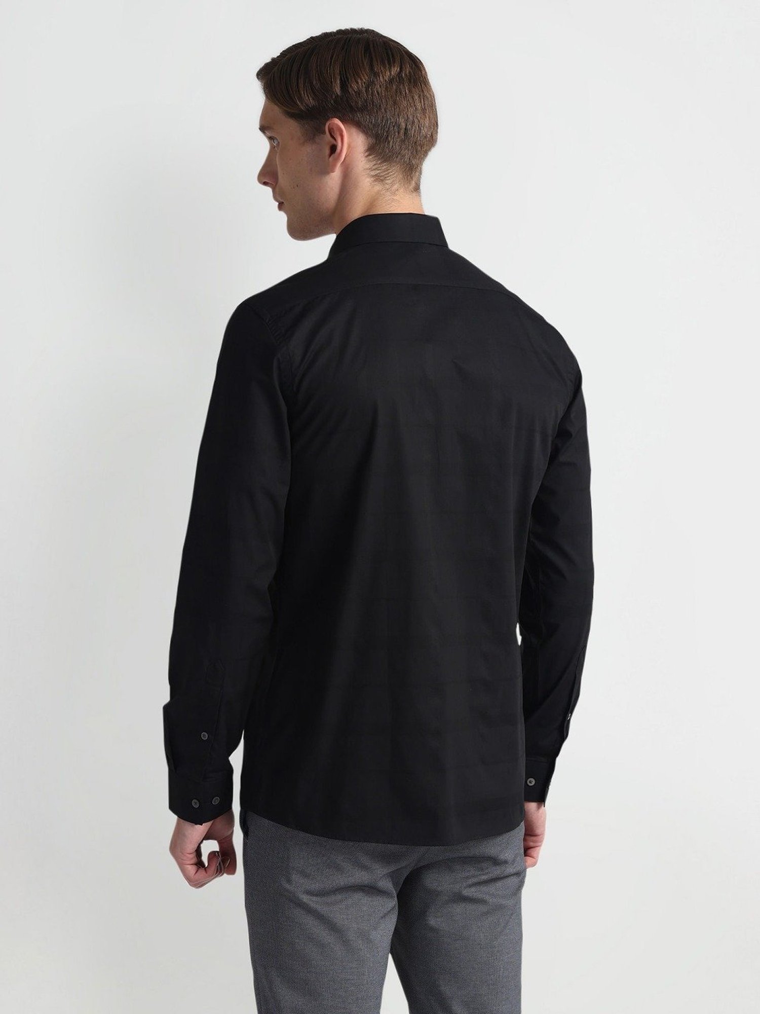 Arrow Newyork Black Cotton Slim Fit Checks Shirt