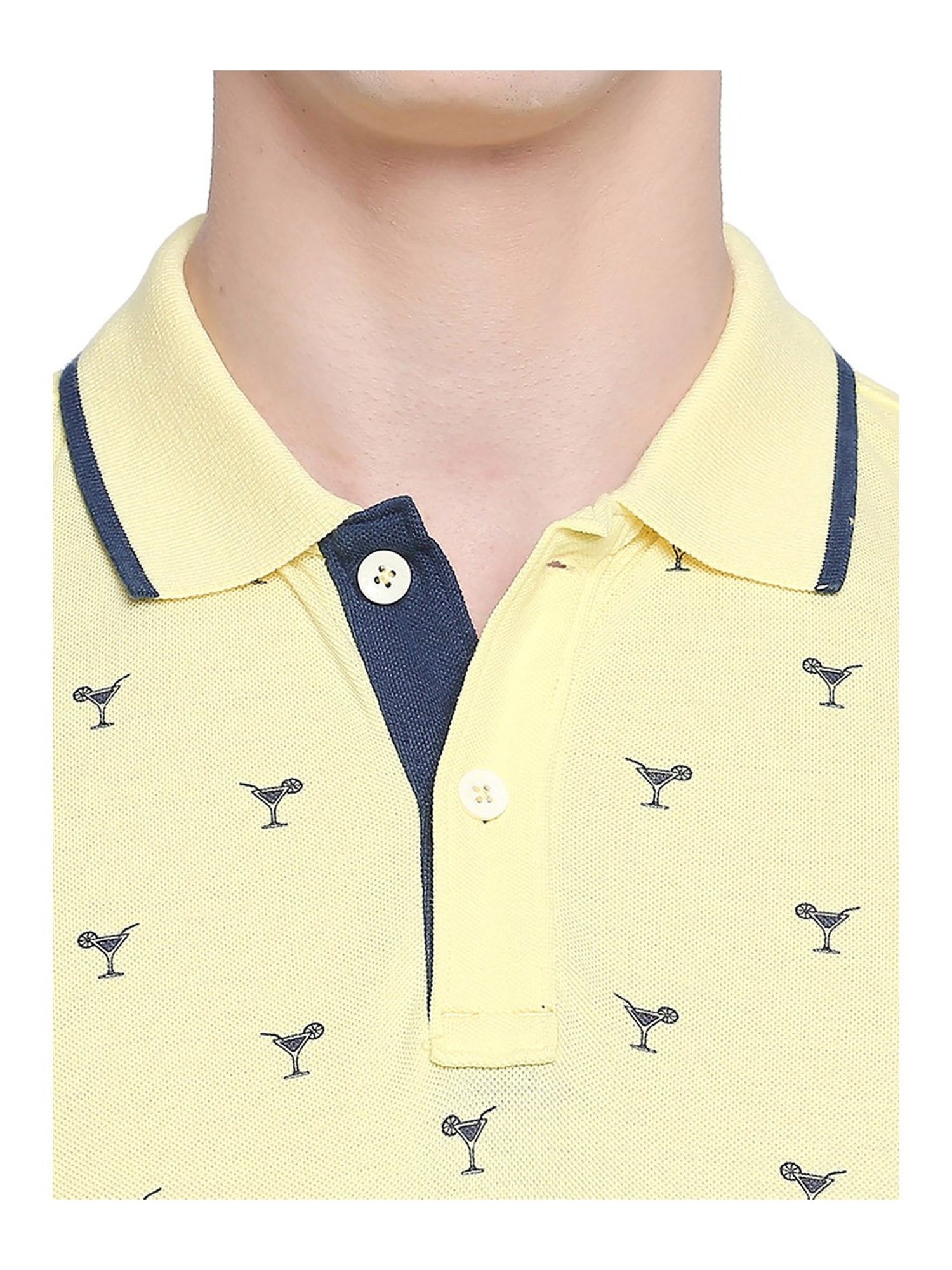 Basics Yellow Printed Polo T-Shirt
