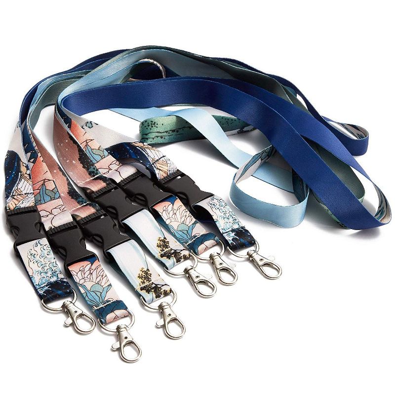 The Gifted Stationary 6 Pack Hokusai Print Neck Lanyard for Keys and ID Badges, 3 Designs (22.5 In)
