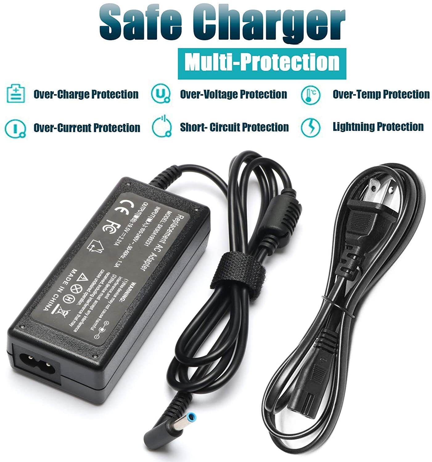 19.5V 2.31A 45W Ac Laptop Charger for HP Pavilion 15-cs 15-cc Series 15-cc023cl 15-cp0053cl 15-cs3073cl 15-cs0072wm 15-cs0051wm 15-cs3073cl 15-cs3153cl 15-cc001na Power Supply Cord