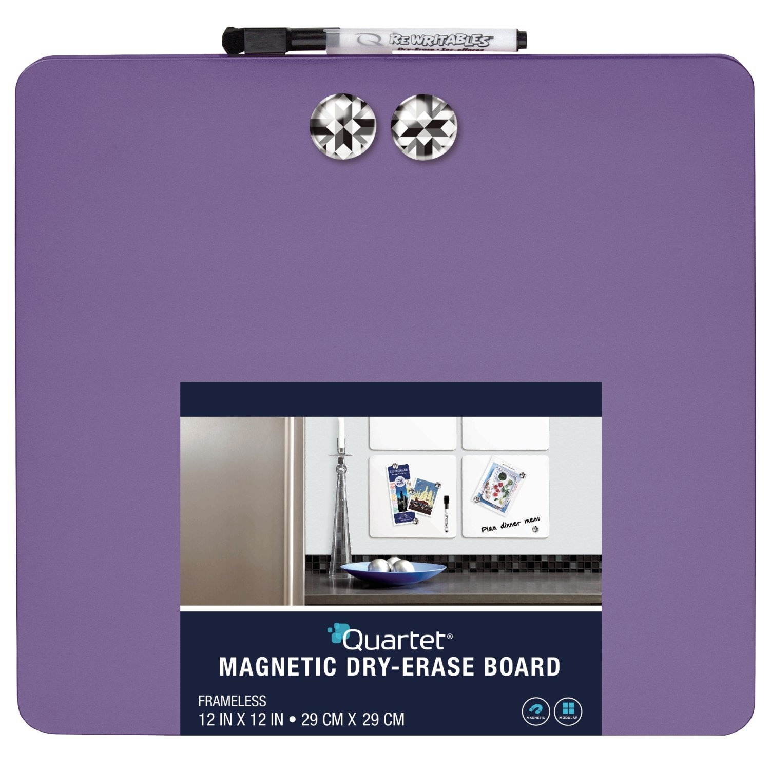 Quartet Tin Square Magnetic Whiteboards, 11.5-Inch x 11.5-Inch, Assorted Colors, 6 Pack (TSQ1212)