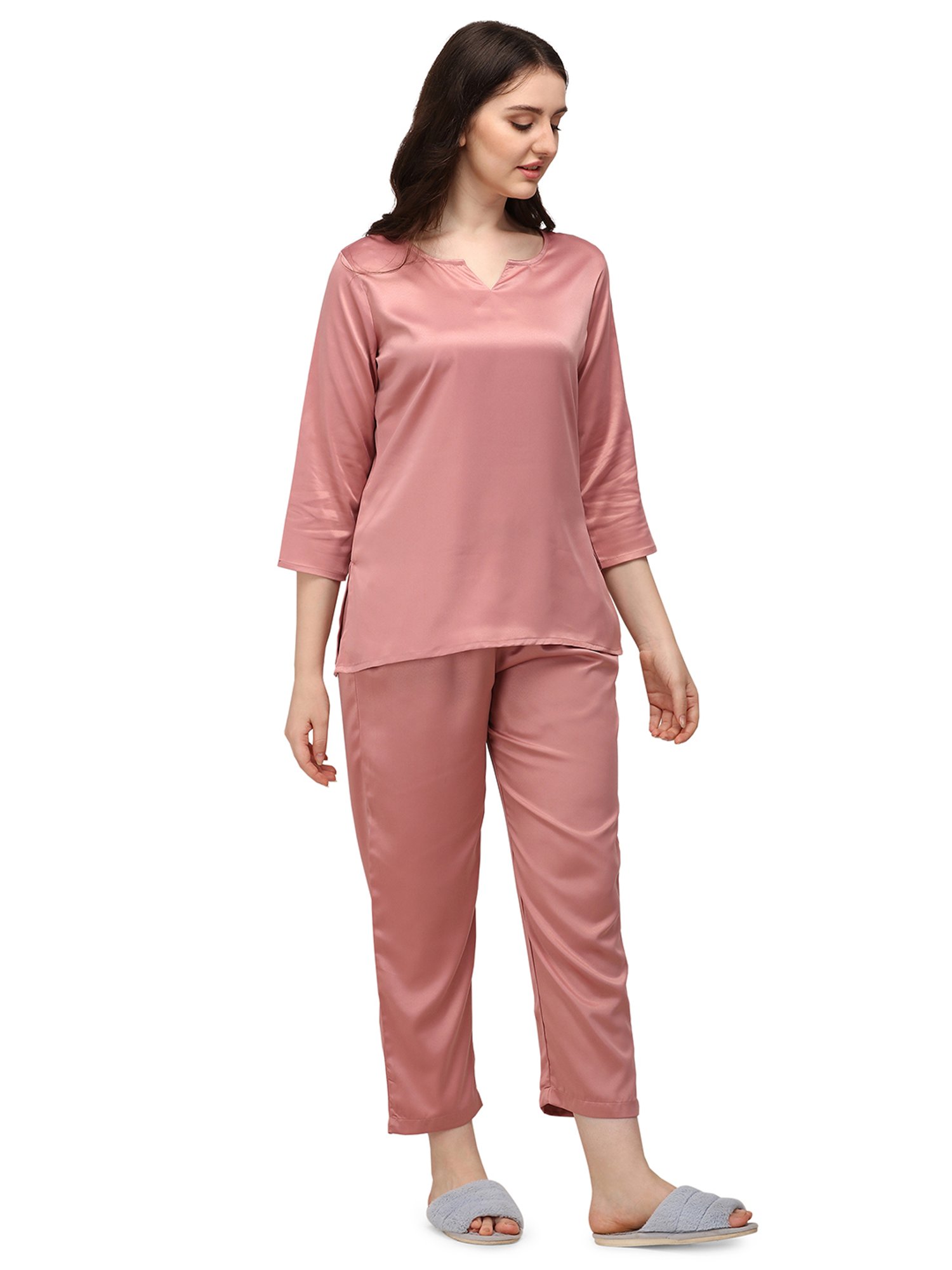 Smarty Pants Light Pink Satin  Top With Pyjamas