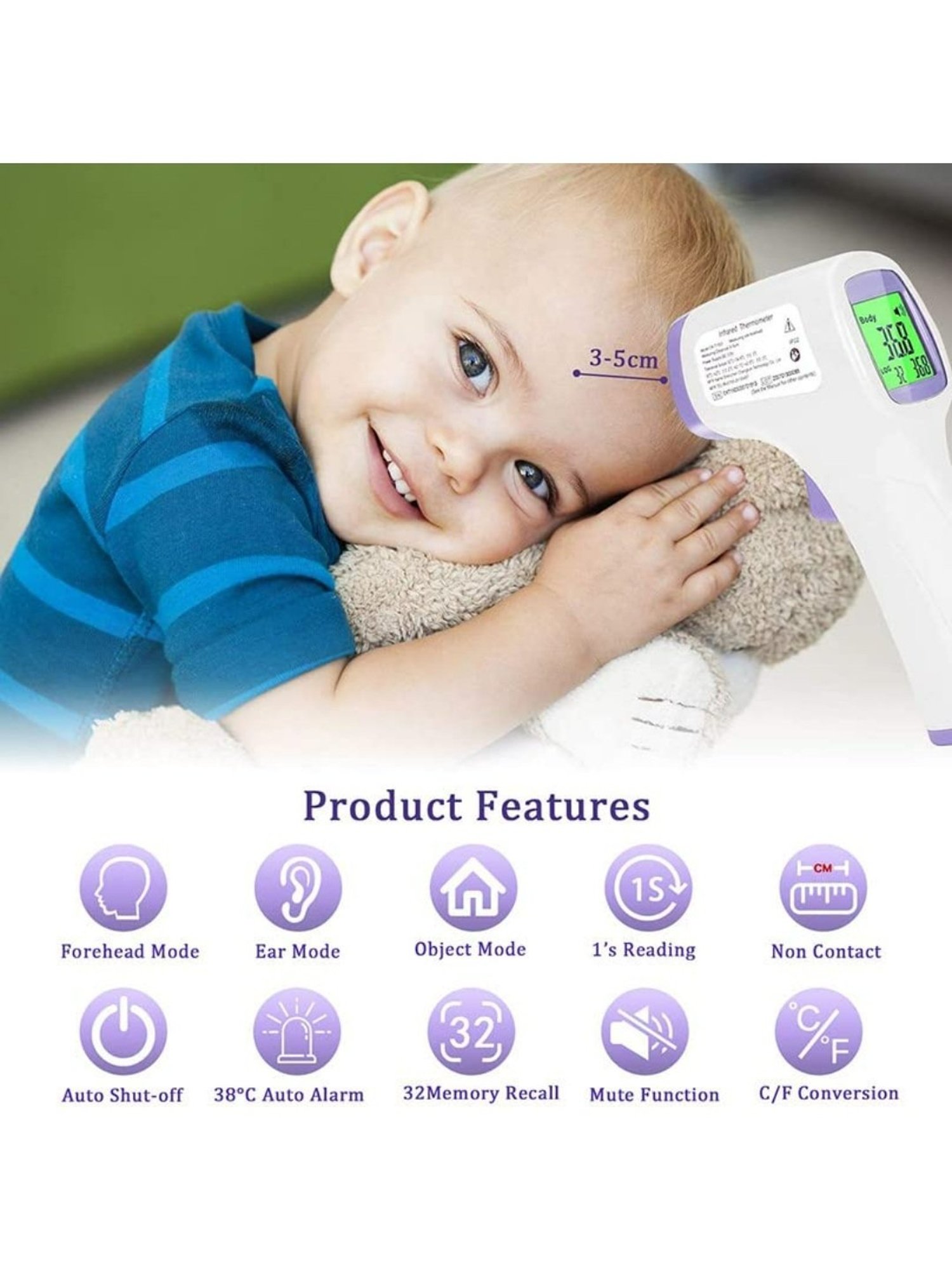 MCP IFT10 Infrared Digital Forehead Thermometer with IR Sensor (White)