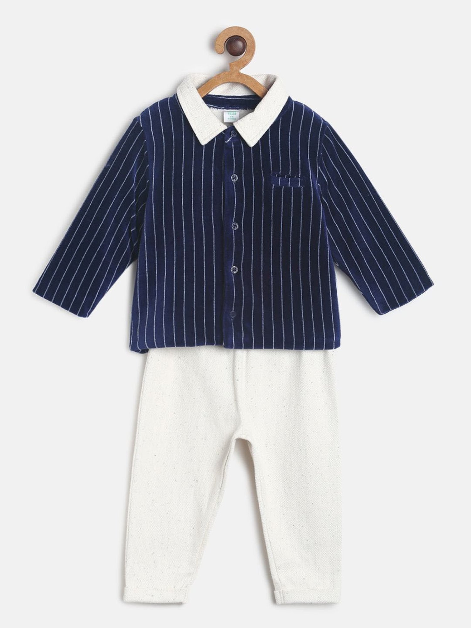 MINIKLUB Kids Navy & White Striped Full Sleeves Shirt with Pants