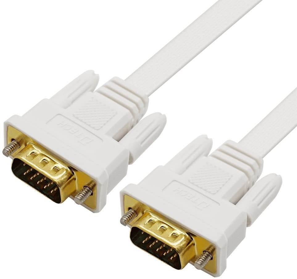 DTECH 65ft Extra Long Flat VGA Cable Male to Male 15 pin Conenctor Computer to Monitor Cord 1080p High Resolution (20 Meter White)