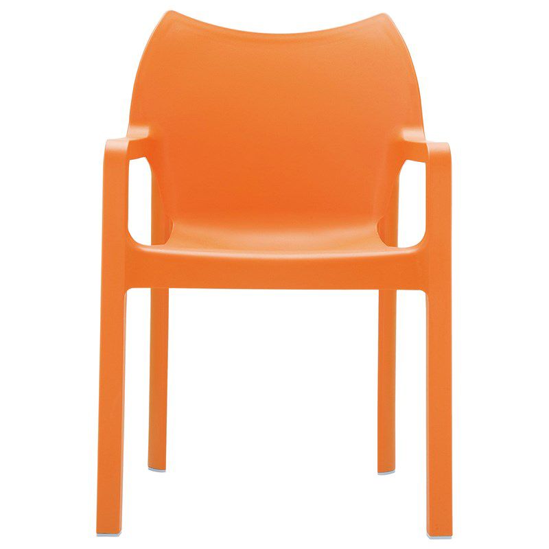 Diva Resin Outdoor Patio Dining Arm Chair in Orange - Set of 4 - Compamia