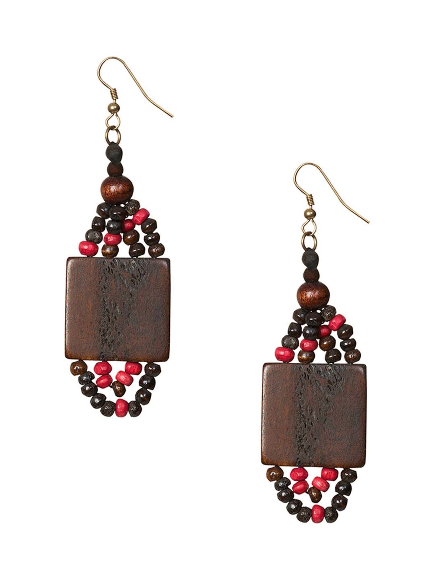 ExclusiveLane Tribal Beaded Women Brown & Pink Brass Resin Earrings Handcrafted in Dhokra Art