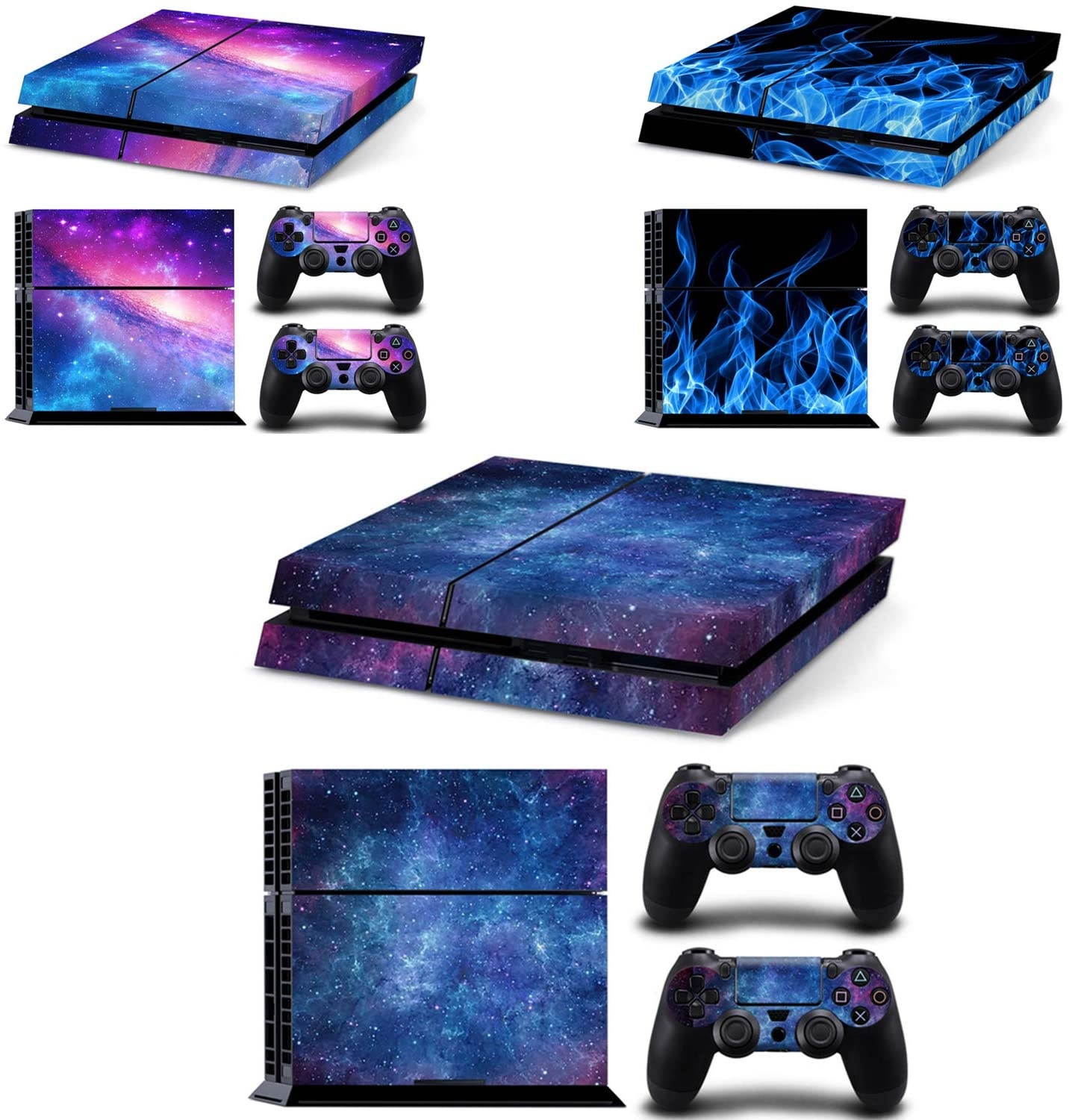 Ps4 Stickers Full Body Vinyl Skin Decal Cover for Playstation 4 Console Controllers (with 4pcs Led Lightbar Stickers) (Blue fire)