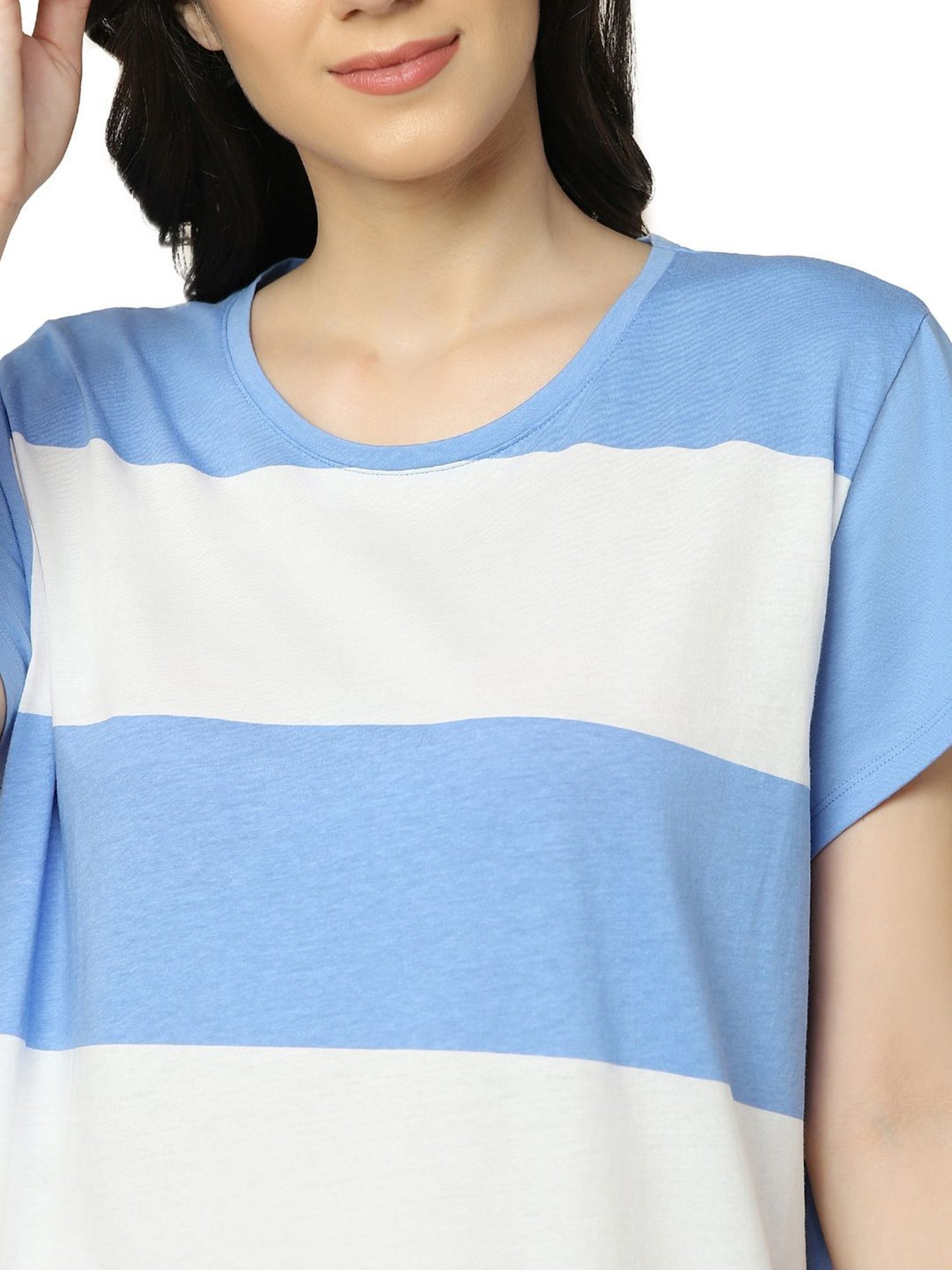 Triumph Blue Cotton Striped Sleep Tees
