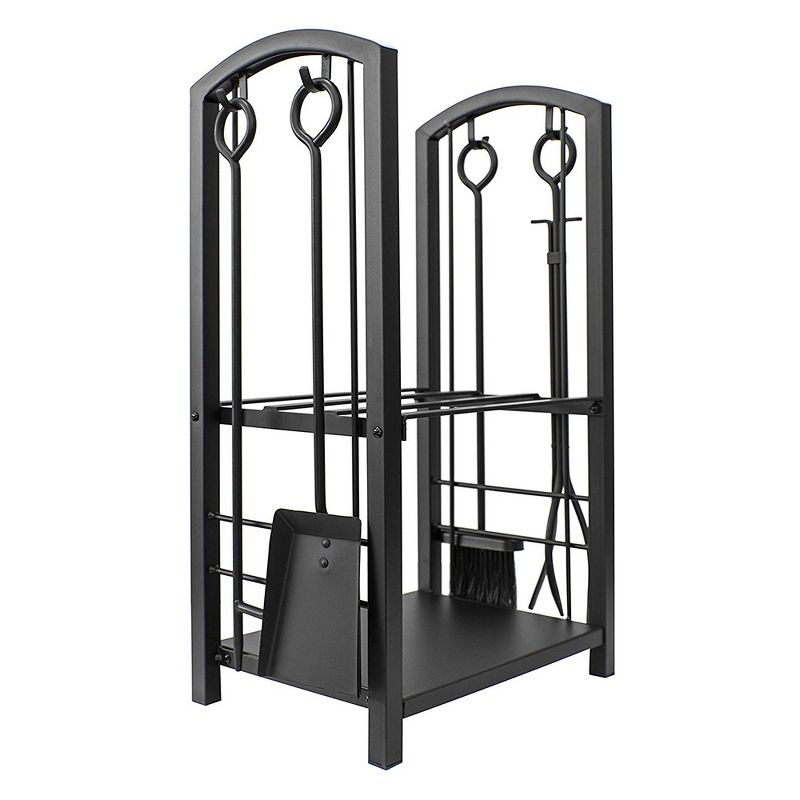 Olympia Tools 87-368 5 Piece wrought Iron Construction Fireplace Tool Set with Log Rack, Black