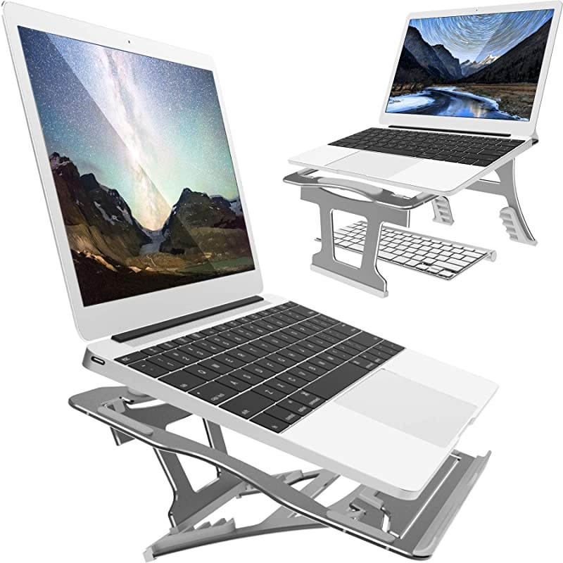in 1 Laptop Notebook Stand 9 Angles 3 Folding Modes Portable Ergonomic Angled Laptop Aluminum Stand Adjustable Height Laptop Holder with SlideProof Silicone for Laptop 10~156Space Gray
