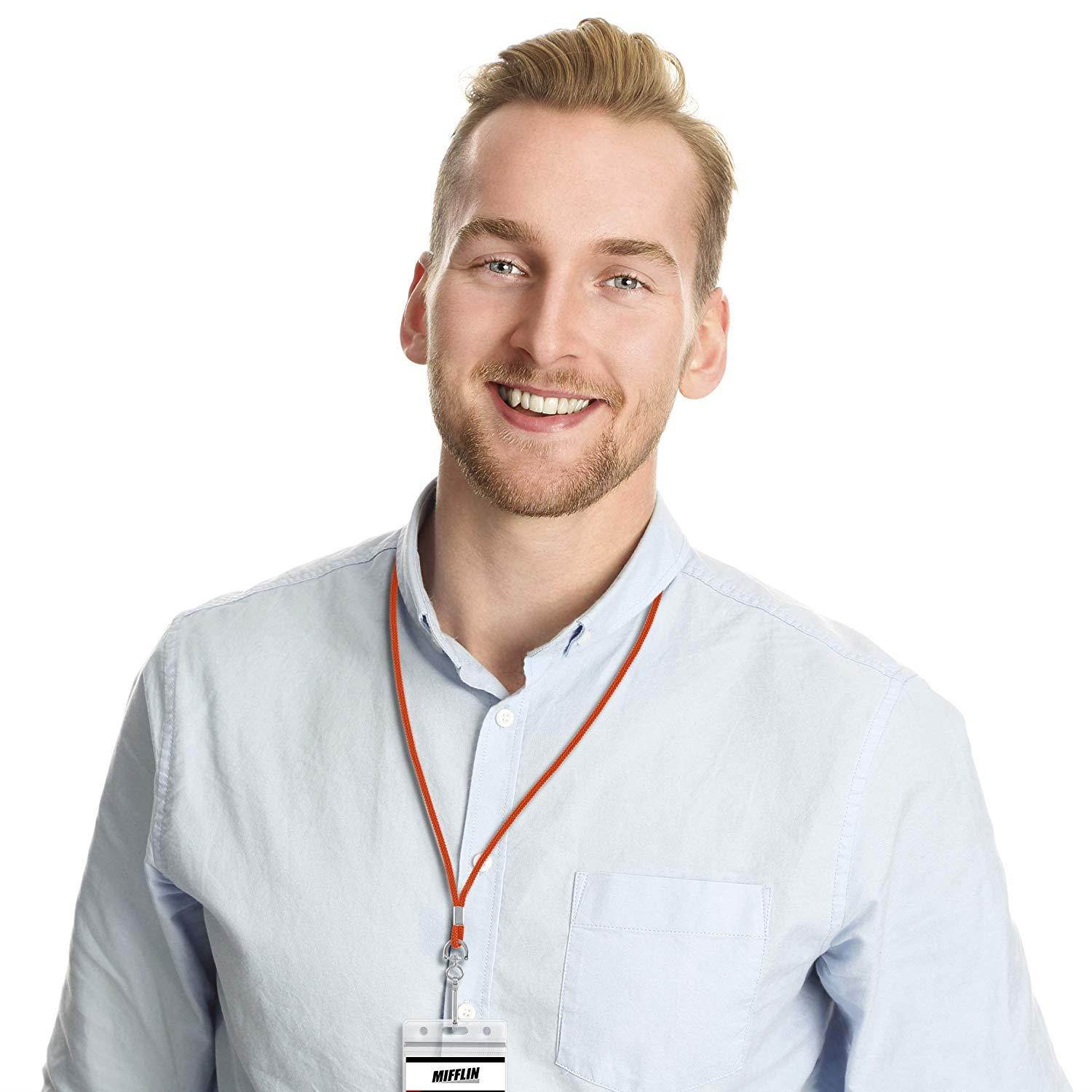 MIFFLIN Bulk Lanyards for ID Name Badge Holder (Orange Non-Breakaway, 100 Pack)