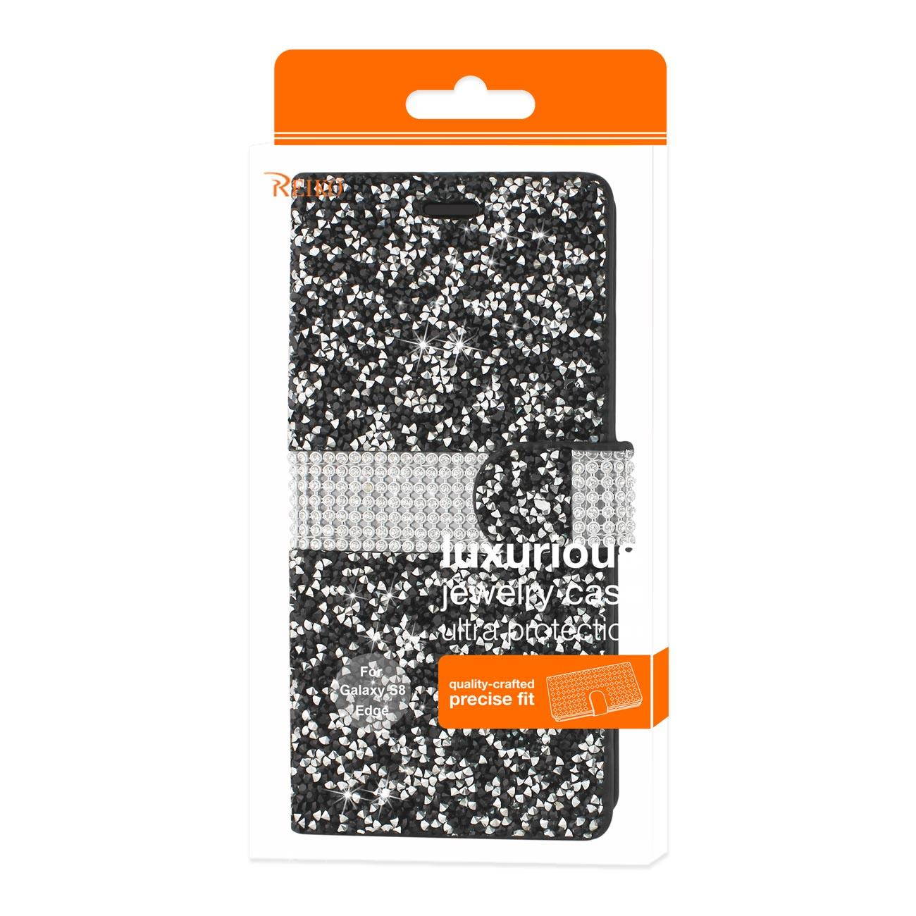 REIKO SAMSUNG GALAXY S8 EDGE/ S8 PLUS DIAMOND RHINESTONE WALLET CASE IN BLACK