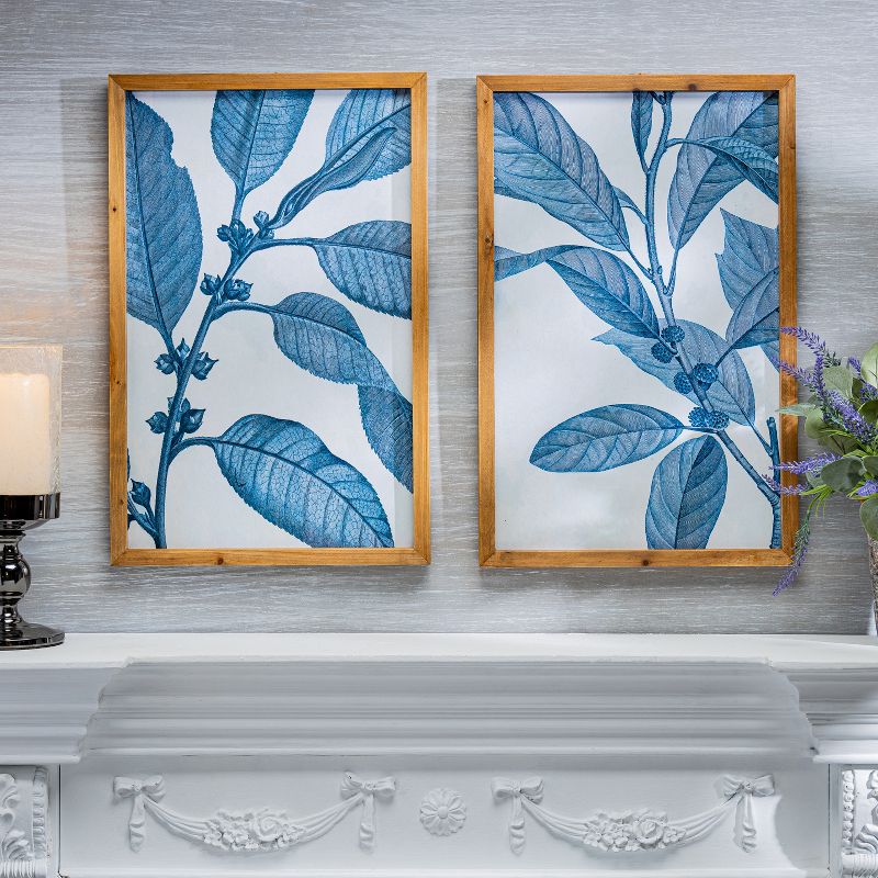 Lone Elm Studios Assorted Style, Ink Blue Leaf Prink with Barn Wood Frame (Set of 4)