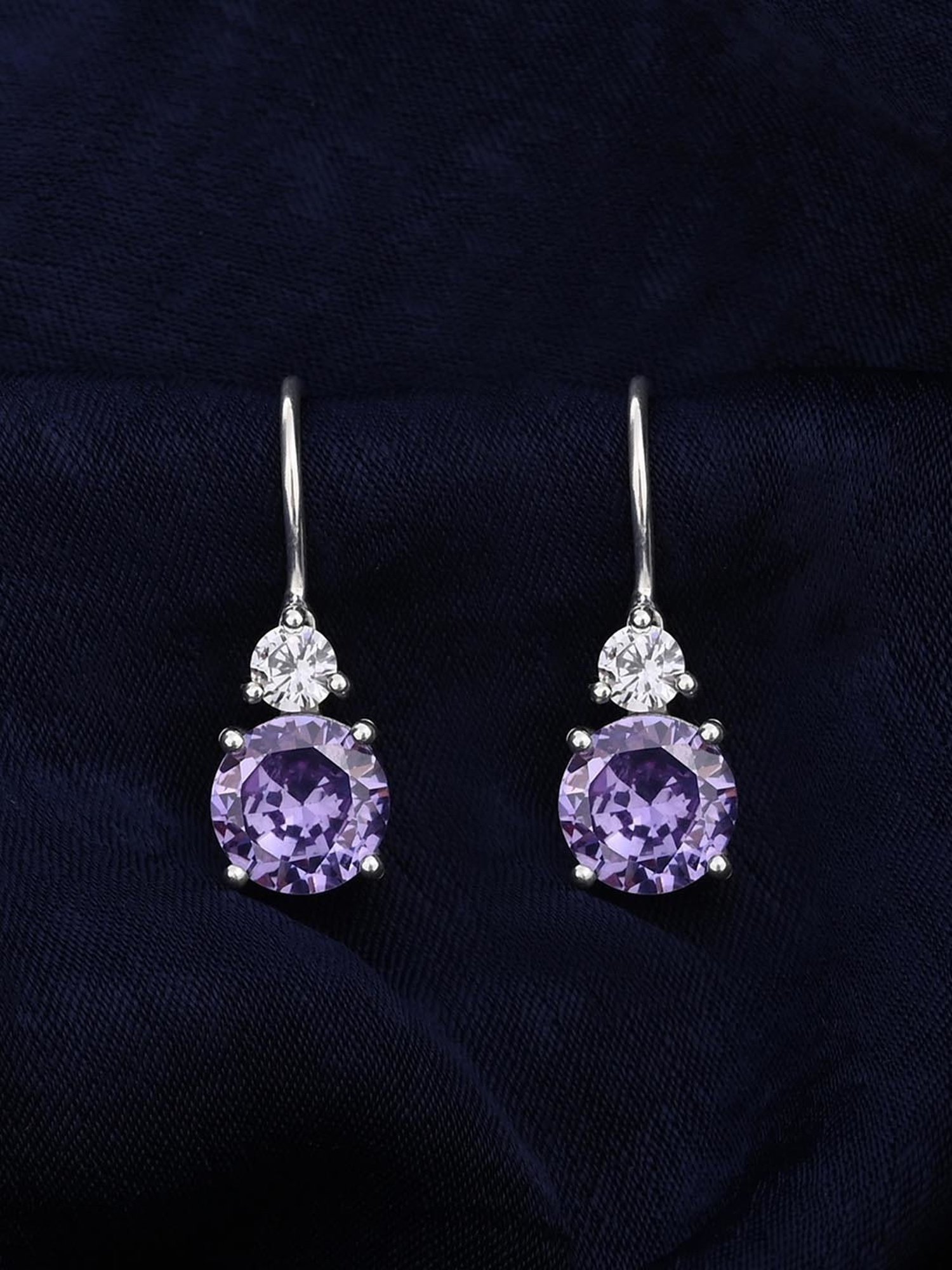 March by FableStreet Silver Lavender Slide-On Earrings for Women