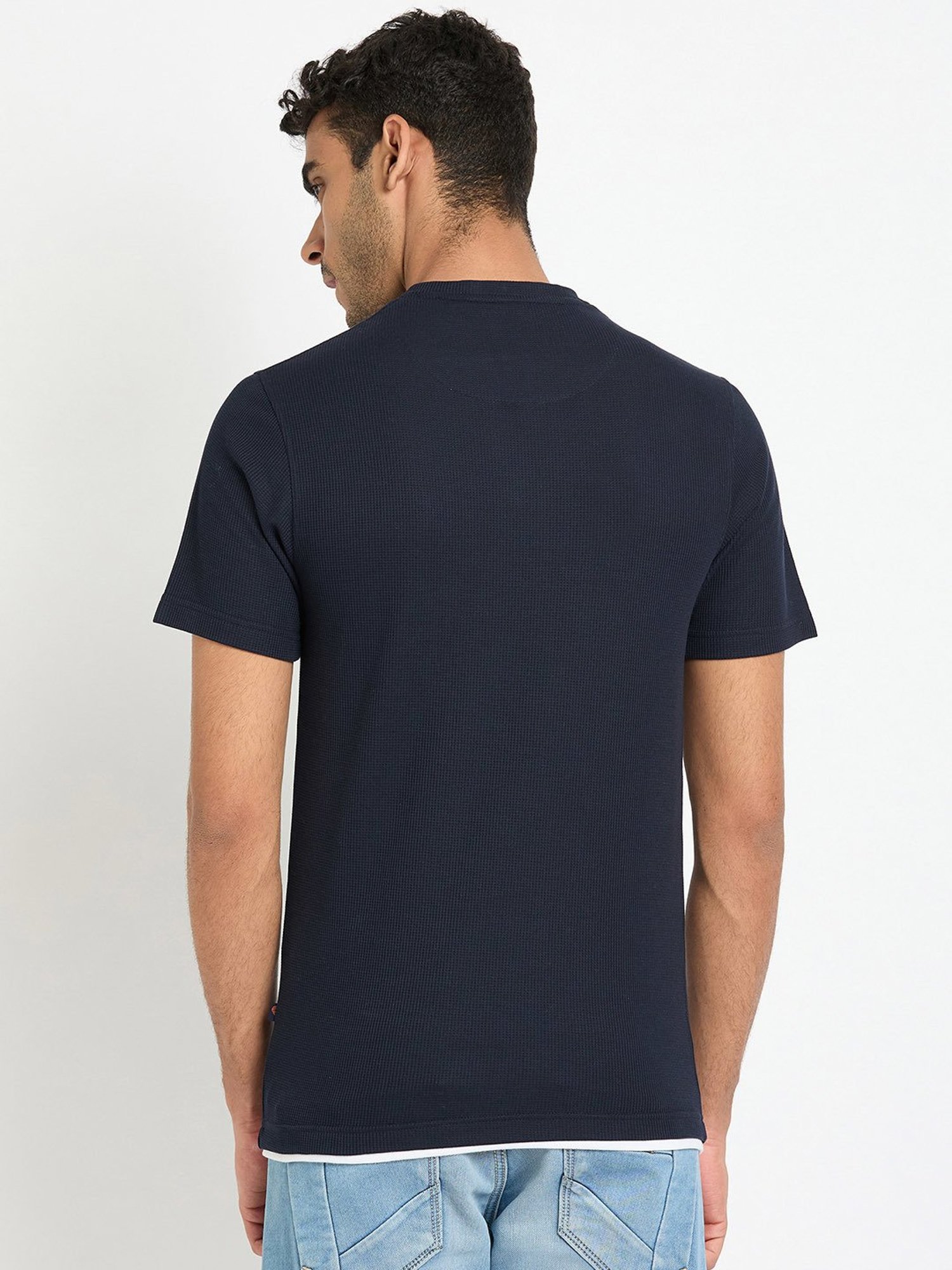 Club York Navy Regular Fit Textured Henley T-Shirt