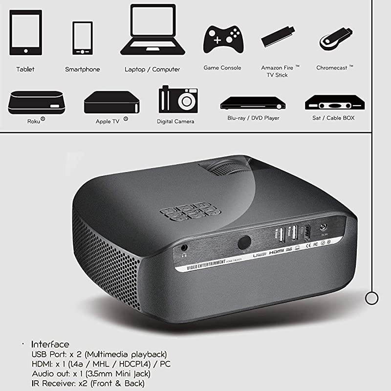 Mini Projector  f10 Portable Projector Full HD 1080P Supported Video Projector 2800White Light Brightness Home Theater Projector Compatible with Smart Phone TV Stick Laptop PS4