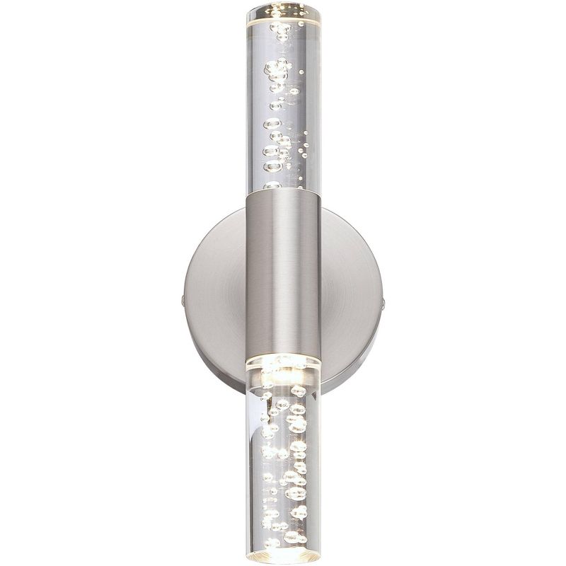 Possini Euro Design Modern Wall Light Sconces Set of 2 LED Nickel Hardwired 13" High 2-Light Fixture Bubbled Acrylic for Bedroom