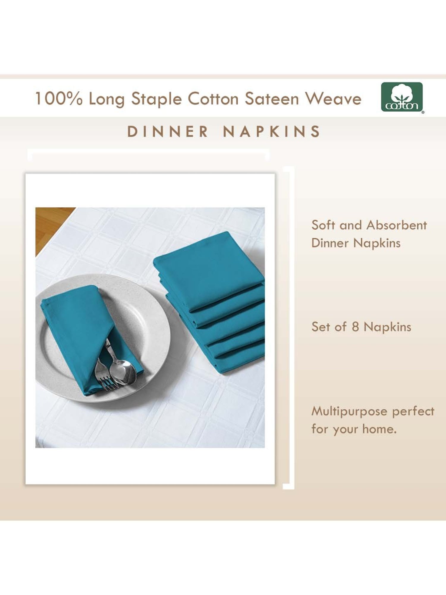 Pizuna Blue Cotton 400 TC Napkins - Set of 8