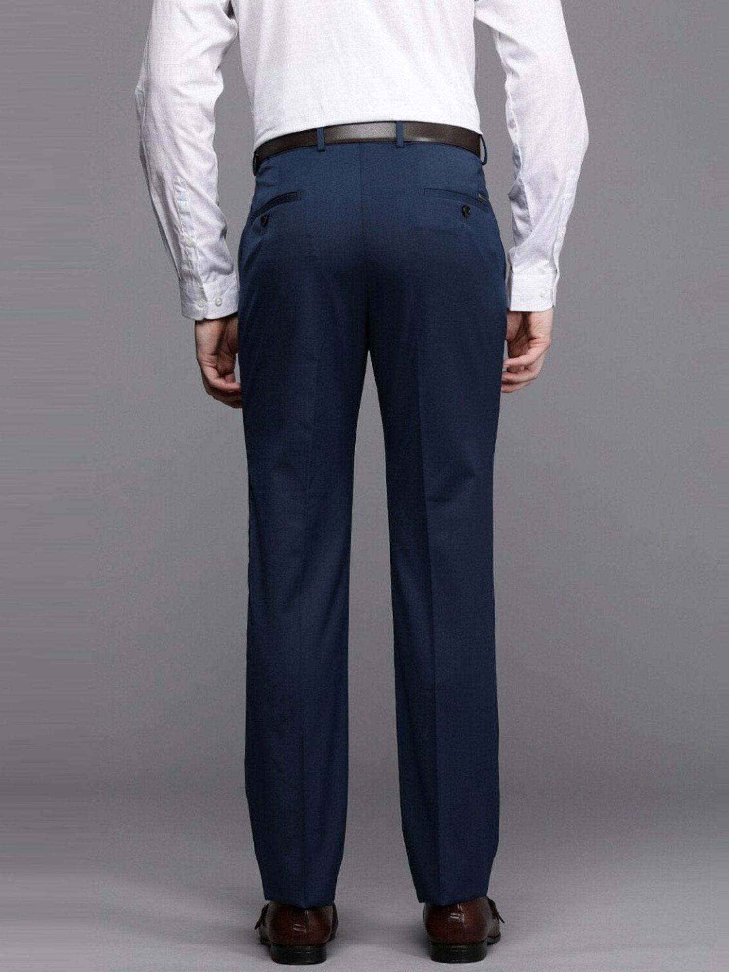 Luxure By Louis Philippe Navy  Slim Fit Trousers