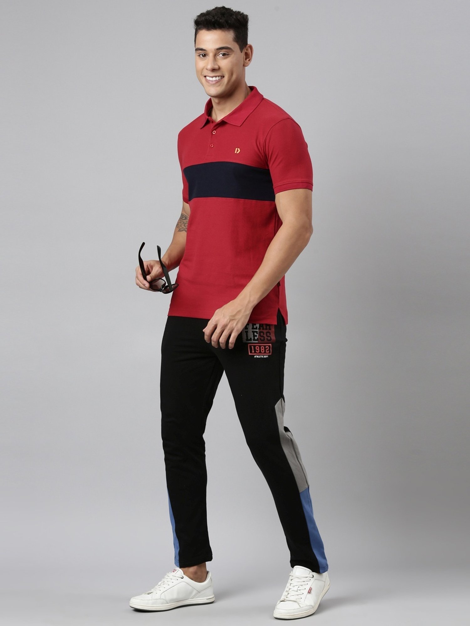 Dixcy Scott Maximus Red Cotton Regular Fit Colour Block Polo T-Shirt