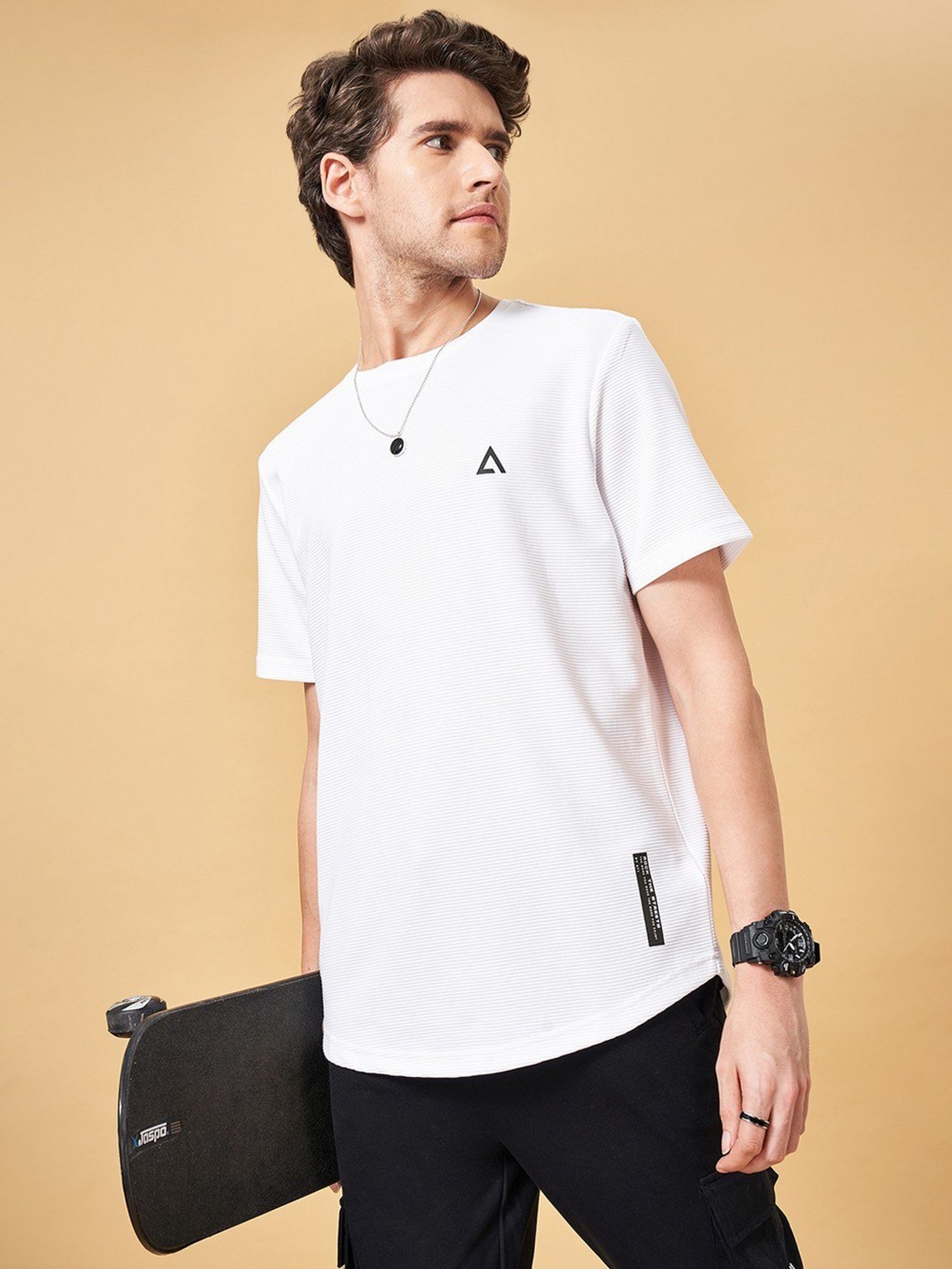 Street 808 by Pantaloons Snow White Regular Fit T-Shirt