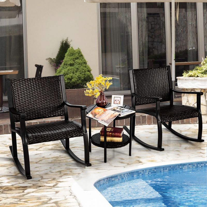 3pc Outdoor Wicker Conversation Set with Sofa Chairs & Table - Crestlive Products