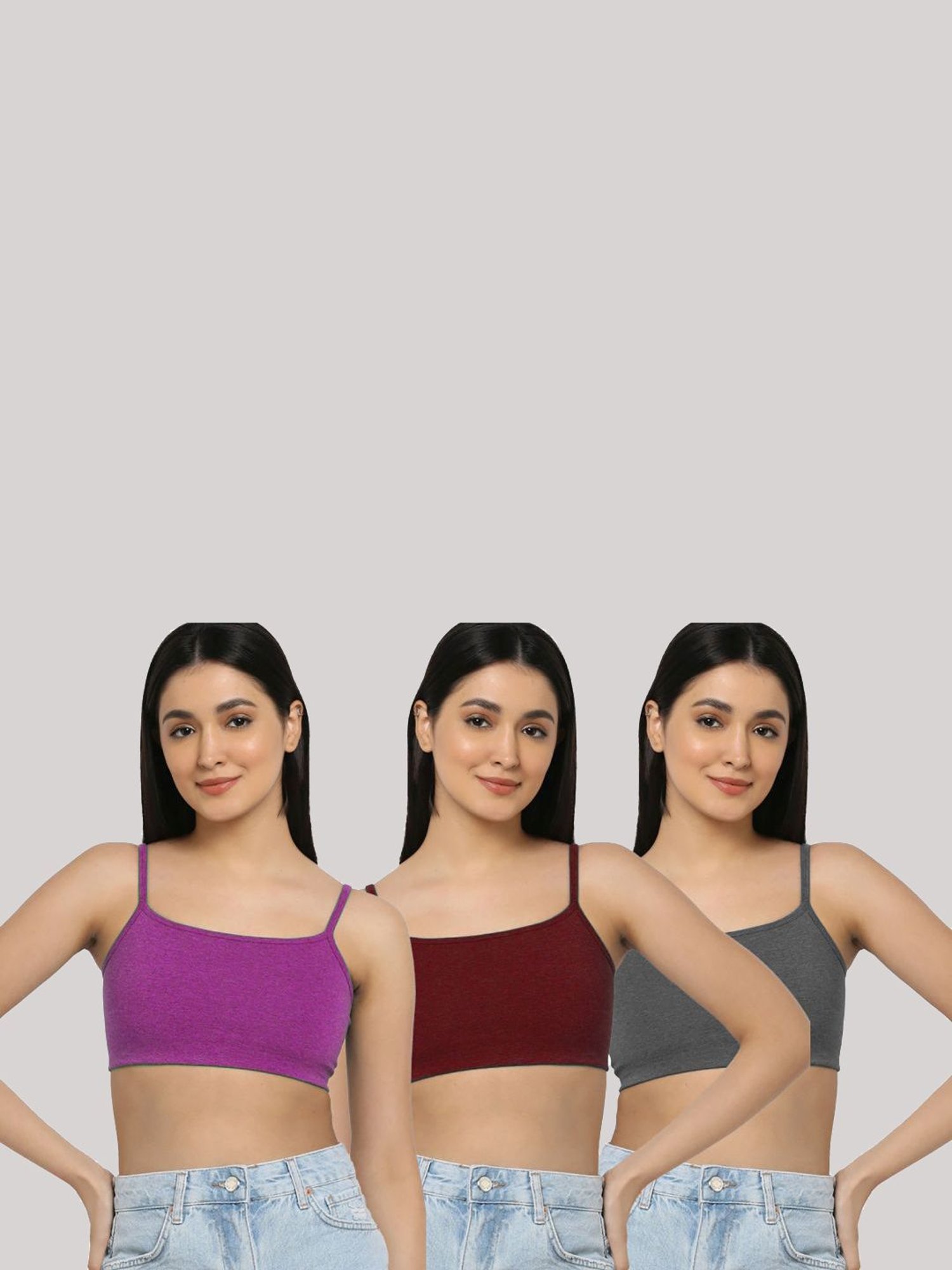 AROUSY Purple & Maroon Cotton Beginner's Bra - Pack Of 3