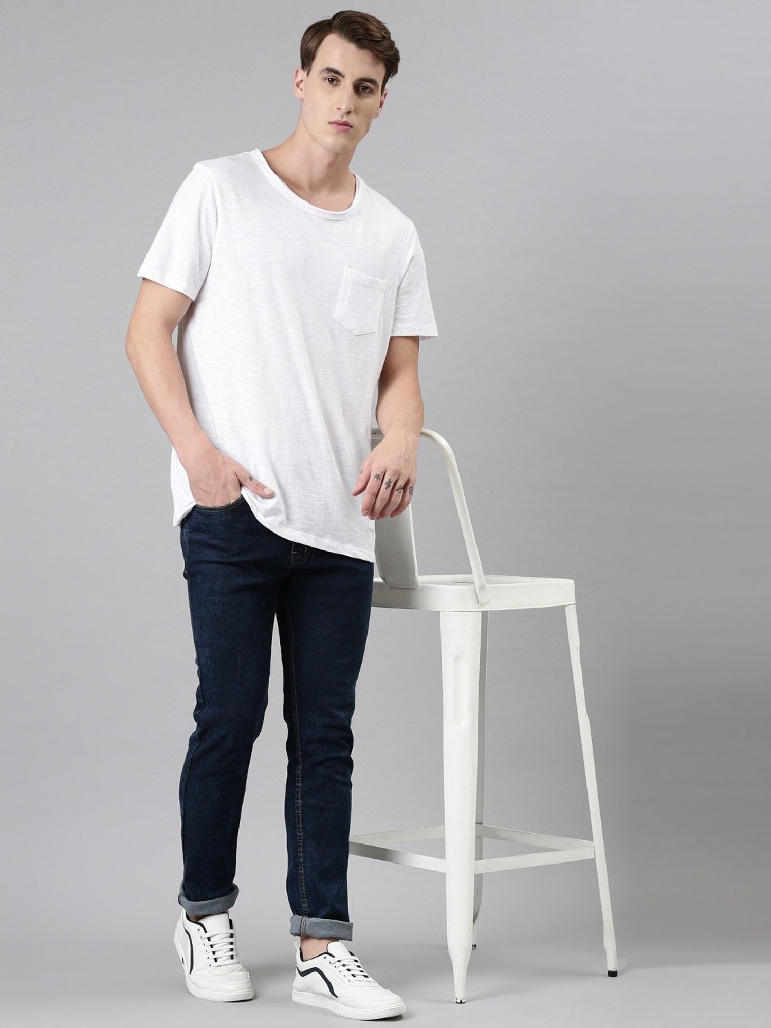 CINOCCI Blue Cotton Slim Fit Jeans