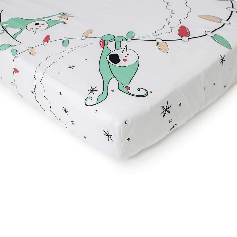 JumpOff Jo Fitted Crib Sheet, Cotton Crib Sheet for Standard Sized Crib Mattresses, Hypoallergenic and Breathable, 28" x 52", Christmas Mischief