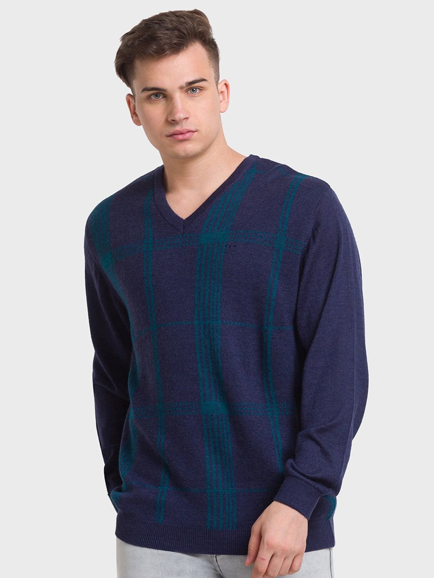 ColorPlus Blue Tailored Fit Checks Sweaters