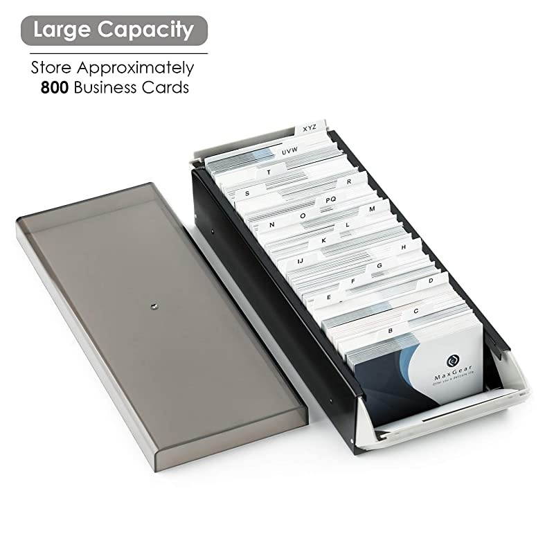 Business Card Holder for Desk Business Card Organizer Business Card Case Credit Card Holder File Index Card Box Storage Capacity 800 Cards 35 x 22 AZ Tabs Metal Structure Black