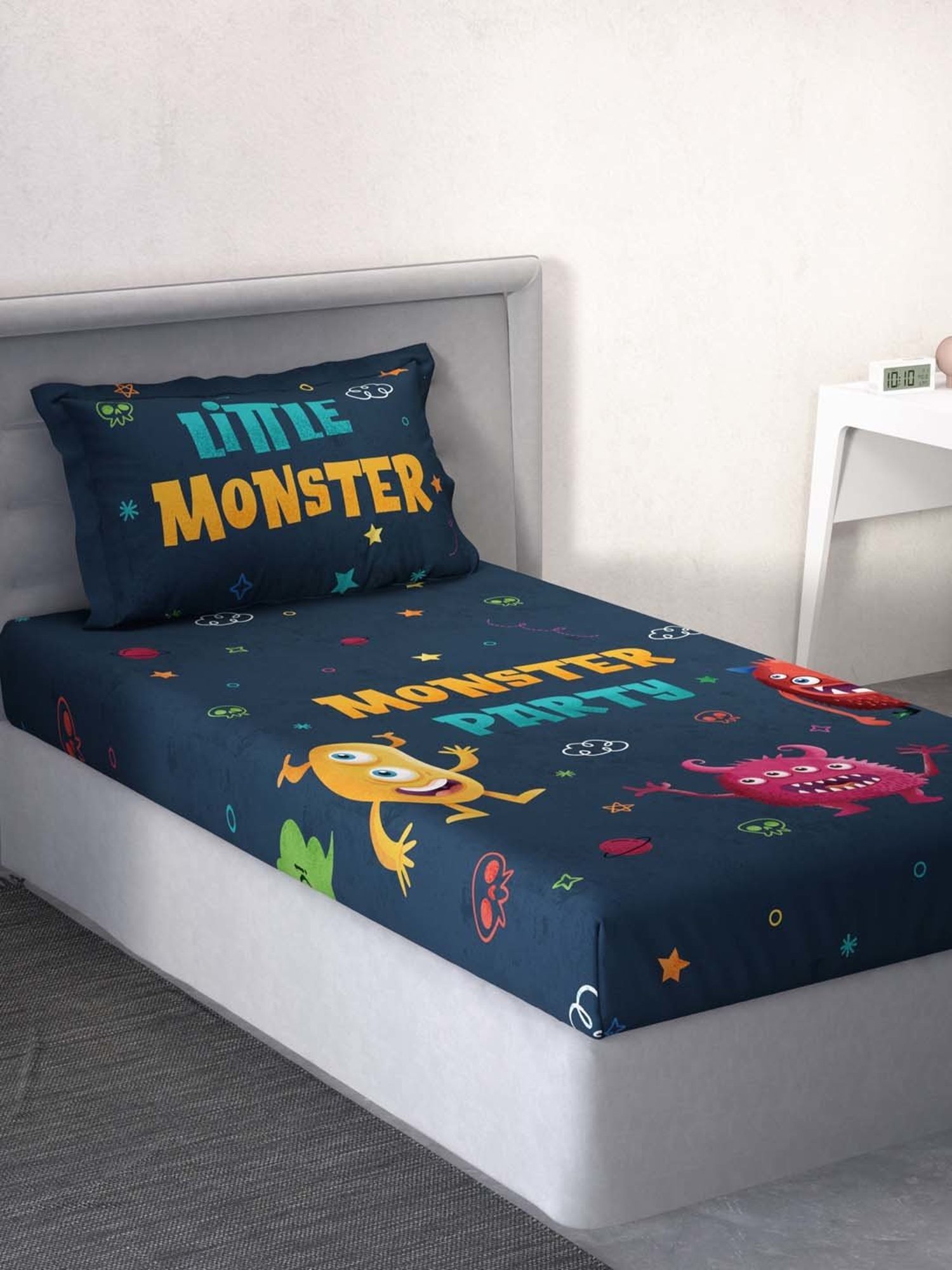 Ddecor Live beautiful Little Brats Blue 144 TC Cotton Single Bedsheet with 1 Pillow Cover