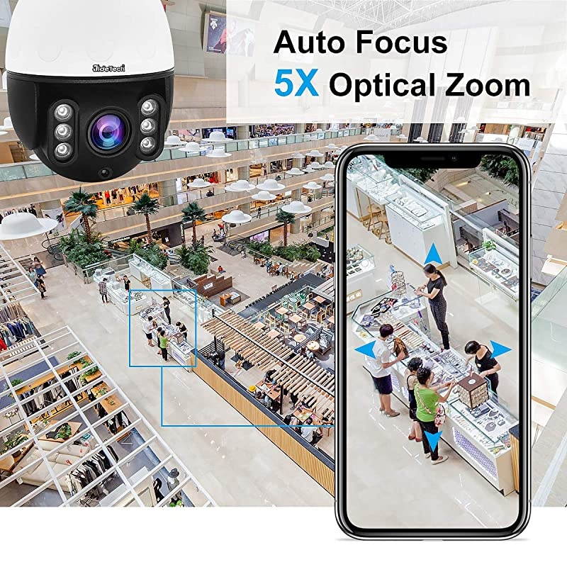 PTZ WiFi IP Camera Outdoor, 1920P HD Wireless Surveillance Camera, 5X Zoom Waterproof Security Camera, 2-Way Audio, Enhanced Night Vision, Smart Detection Alarm, ONVIF, SD Card Slot