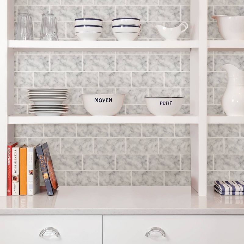 Brewster Subway Carrara Peel & Stick Backsplash Tile Paper White