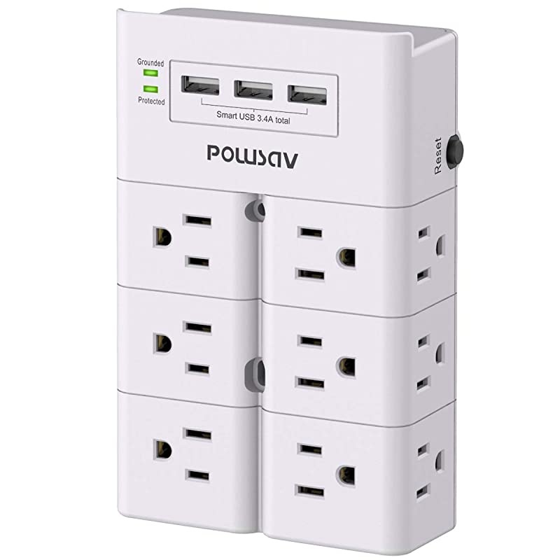 Multi Plug Outlet, Outlet Splitter,  Surge Protector Wall Mount with 12-Outlet Extender and 3 USB Ports(Smart 3.4A Total) for Home, Office, Dorm Essentials, Hotel, White, ETL Listed