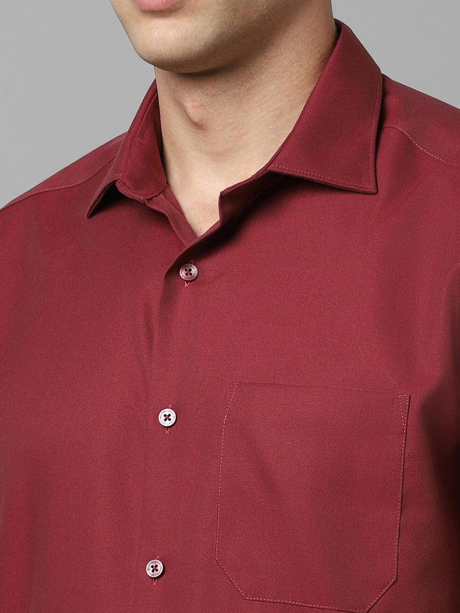 Louis Philippe Permapress Maroon Cotton Regular Fit Shirt