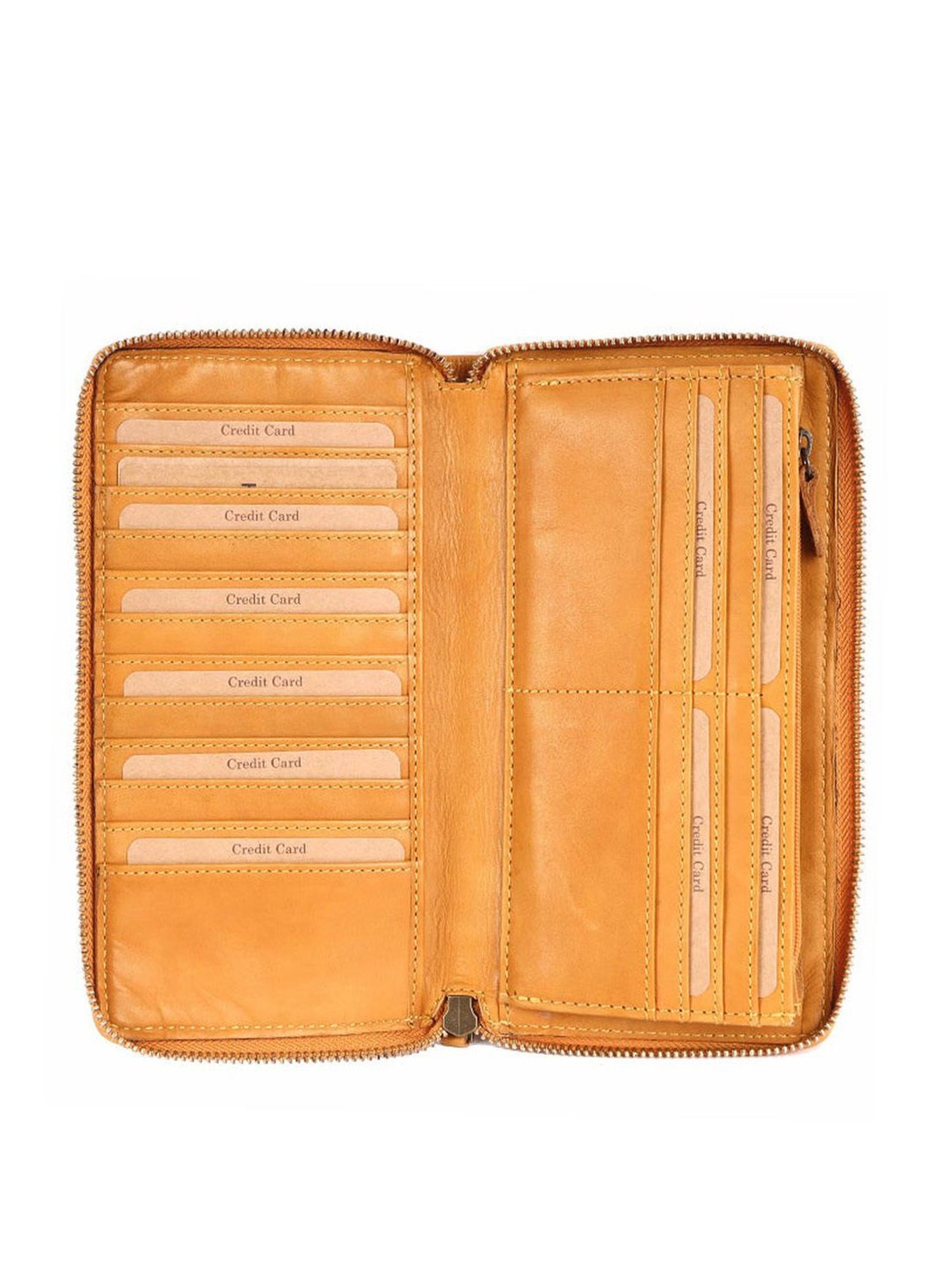 KOMPANERO Belle Mustard Leather Textured Zip Around Wallet