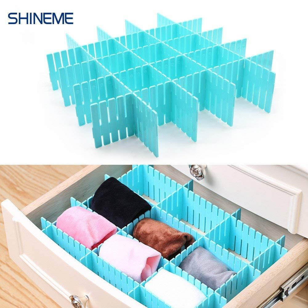 8pcs DIY Drawer Organizer/Drawer Divider Household Storage ShineMeThickening Housing Spacer Sub-grid Finishing Shelves for Home Tidy Closet Stationary Makeup Socks Underwear Scarves(blue)