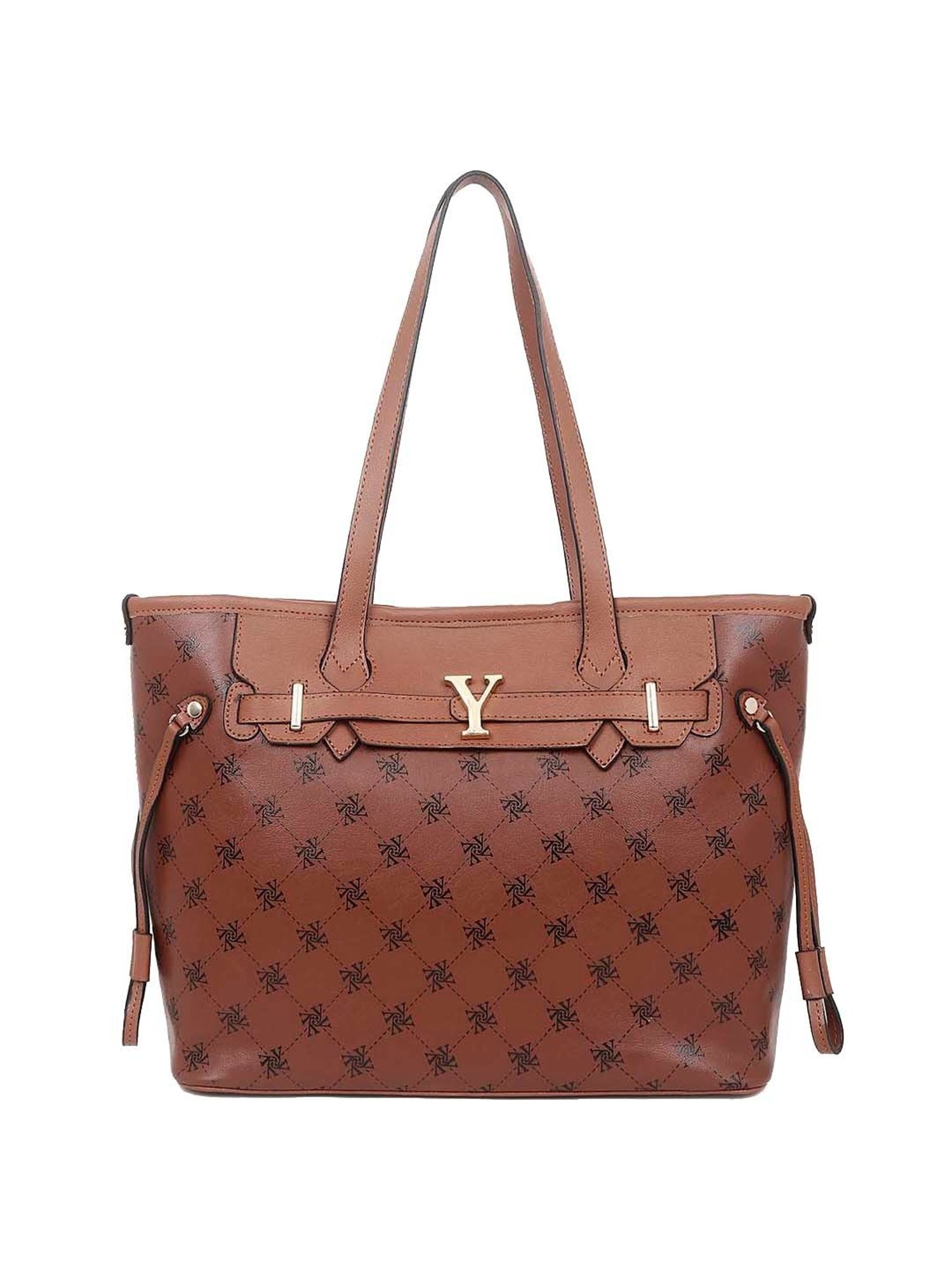Yelloe Tan Printed Large Tote Handbag