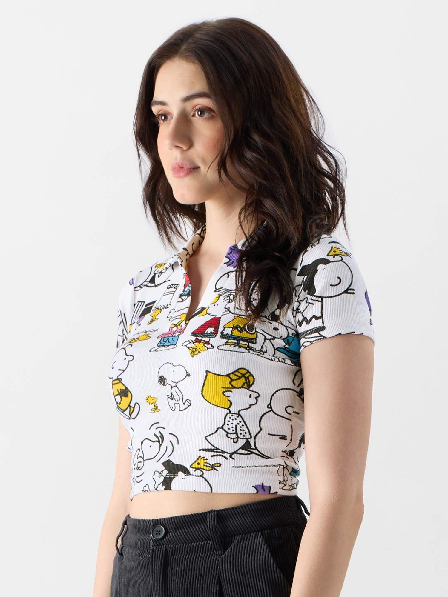 The Souled Store White Cotton Printed Crop T-Shirt