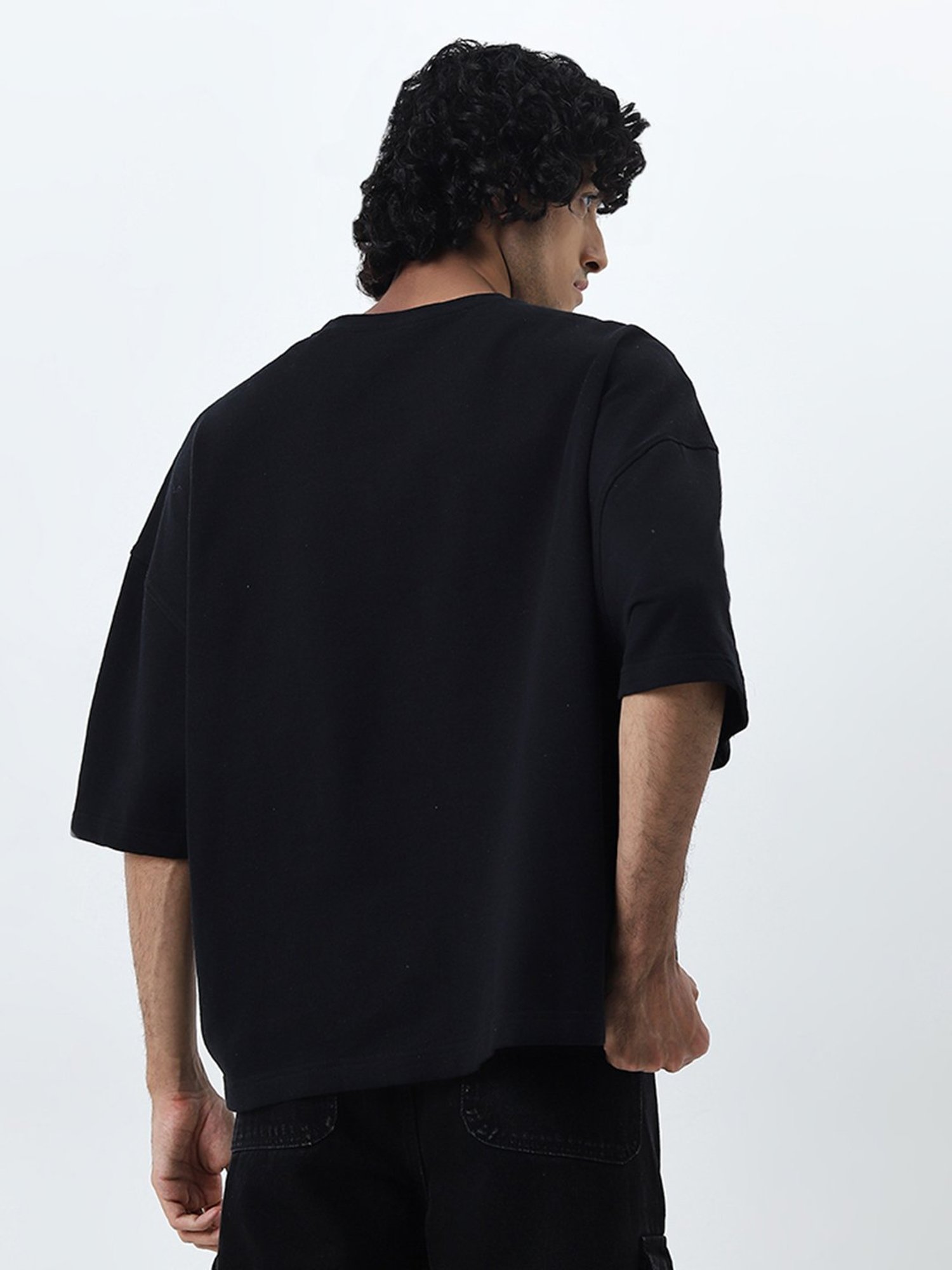 Nuon by Westside Black Text Printed Relaxed Fit Cotton T-Shirt